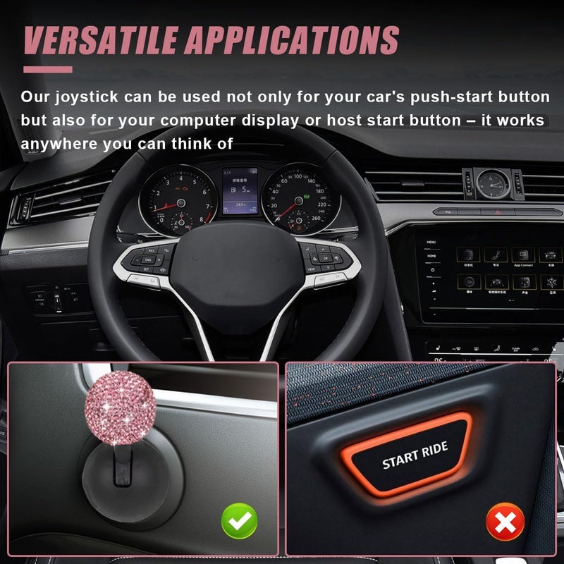 LHDOS Car Push Start Button Cover, Rhinestone Engine Start Stop Button Joystick Covers, One-Button Push to Start Rocker Cover, Car Interior Decoration Accessories for Cars, Computers, and More (Pink) - Image 5